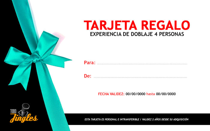 Tarjeta regalo de una experiencia de doblaje para 4 personas